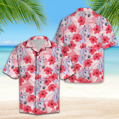 Unicorn Tropical Flowers Hibiscus Design Hawaiian Shirt, Hwaiian For Gift