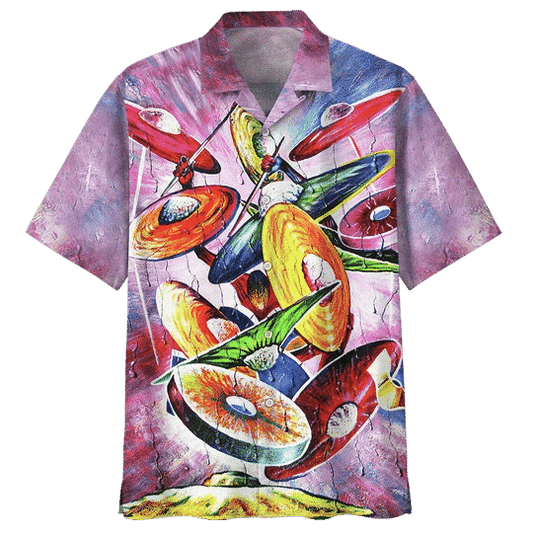 Watercolor Drum Background Design Hawaiian Shirt, Hwaiian For Gift