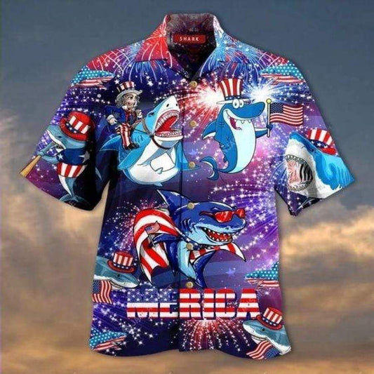 Hawaiian Aloha Aloha Shirts American Shark Hawaiian Shorts Beach Short Sleeve, Hawaiian Shirt Gift, Christmas Gift
