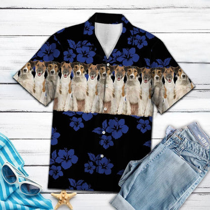 Awesome Fox Terrier Tropical Hibiscus On Black Pattern Hawaiian Shirt, Hawaiian Shirt Gift, Christmas Gift