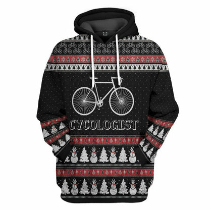 3D Hässlicher Weihnachts-Cycologist-Hoodie mit Aufschrift „Cycologist“