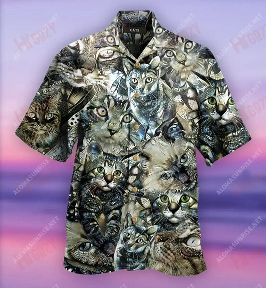 Vintage Neutral Flower Cats Short Hawaiian Shirt Summer Short Sleeve Best Hawaiian Shirts Hawaiian Shirt Pattern, Hawaiian Shirt Gift, Christmas Gift