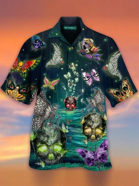 Butterfly Hawaiian Aloha Shirt Unisex Shorts Sleeve Colorful Hawaiian Shorts Beach Short Sleeve- Hawaiian Shirt Gift, Christmas Gift