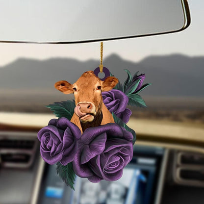Cow purple rose two sided ornament, Christmas Gift, Christmas Decoration