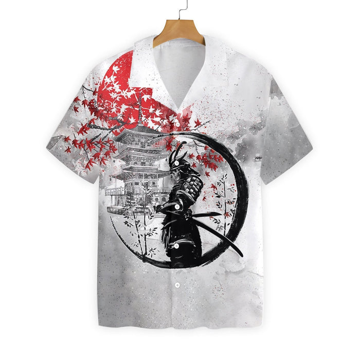 Samurai Skull Warrior Red Sun White Theme Hawaiian Shirt, Hawaiian Shirt Gift, Christmas Gift