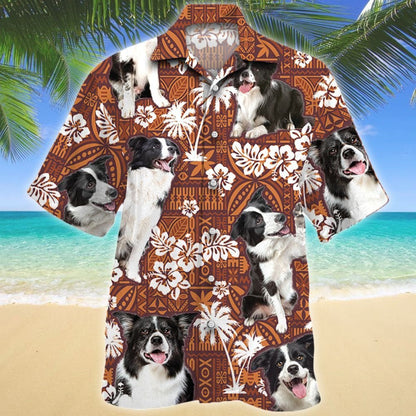 Beautiful Border Collie Dog Red Tribal Pattern Hawaiian Shirt, Hawaiian Shirt Gift, Christmas Gift