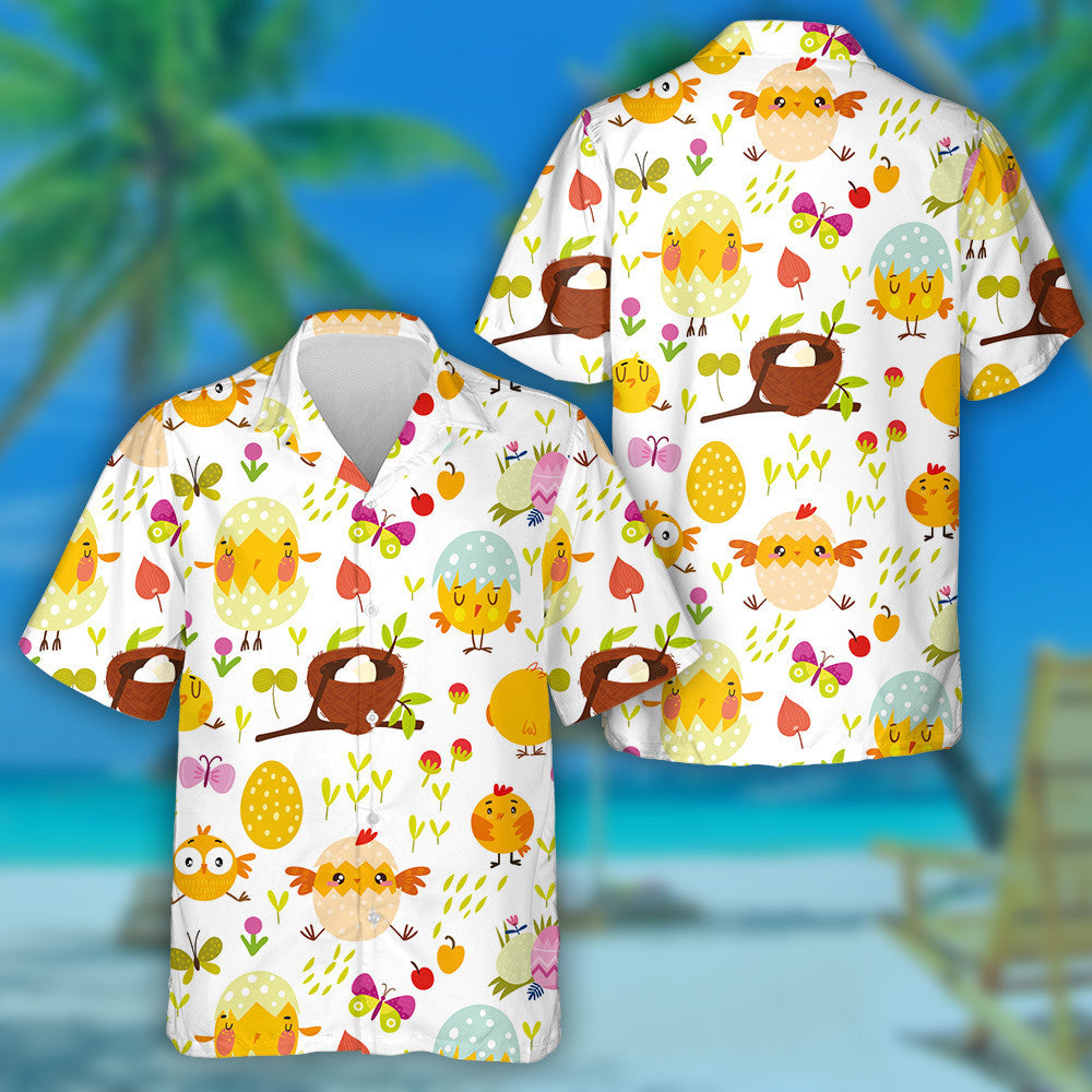 Cute Chickens With Butterfly Flower And Egg Nest Hawaiian Shirt, Hawaiian Shirt Gift, Christmas Gift
