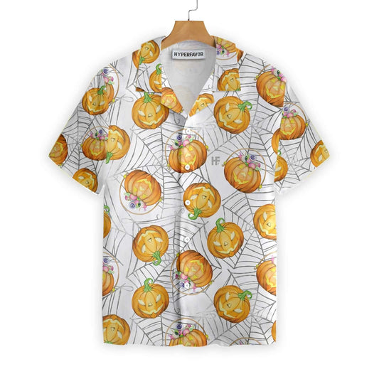 Halloween Pumpkin Candy On Spider Web Dramatic Hawaiian Shirt, Hawaiian Shirt Gift, Christmas Gift