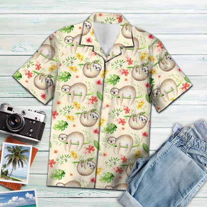Lazy Day Of Sloth Leaf Pattern Hawaiian Shirt, Hawaiian For Gift