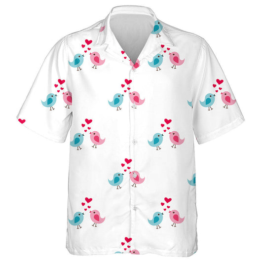Couple Blue And Pink Bird In Love With Hearts Hawaiian Shirt, Hawaiian Shirt Gift, Christmas Gift