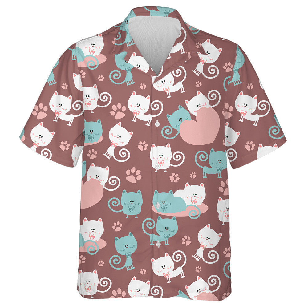Them Happy Day Cats In Love Cute Background Hawaiian Shirt, Hawaiian Shirt Gift, Christmas Gift