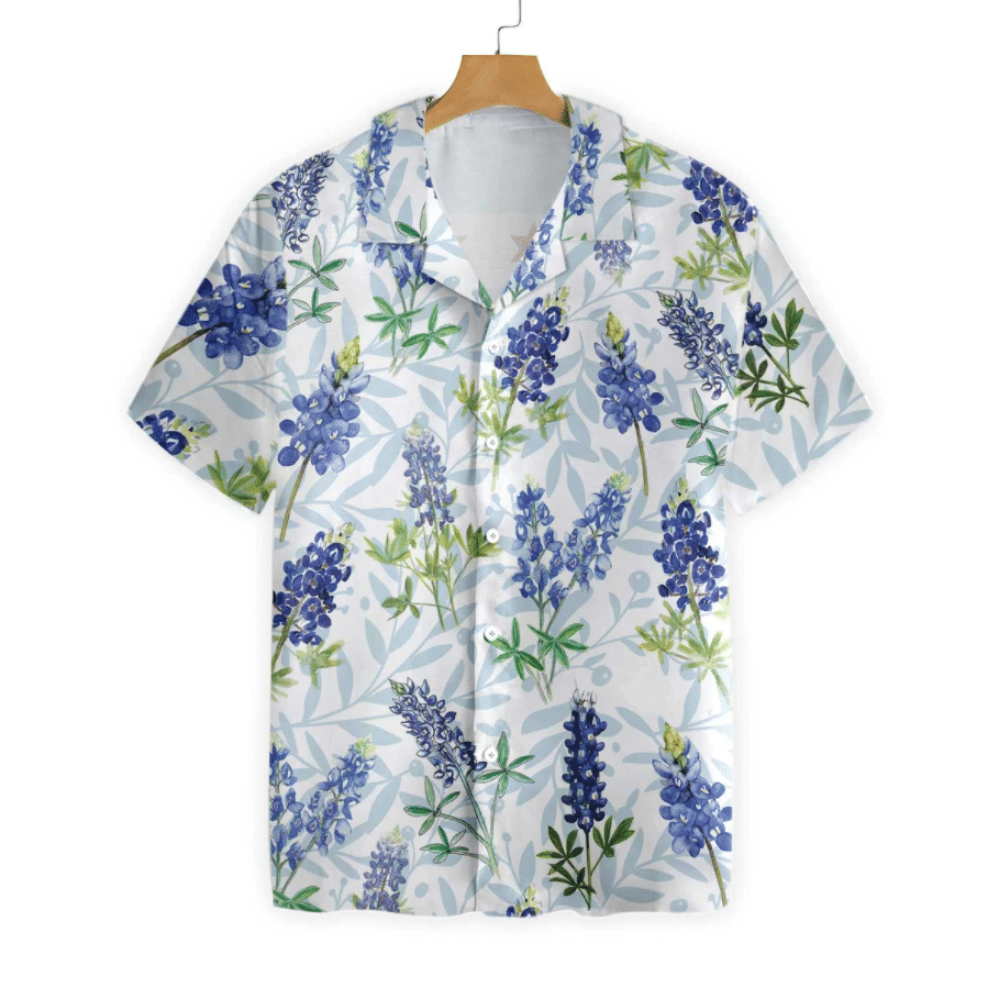 Chicago Bluebonnet Flag And Leaves Pattern Hawaiian Shirt, Hawaiian For Gift