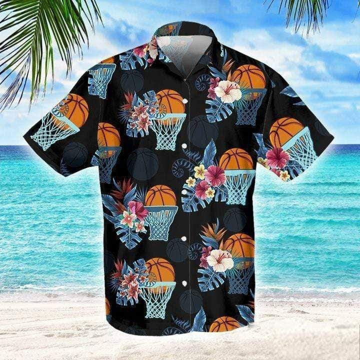 Colorful Basketball And Flowers Tropical Design Hawaiian Shirt, Hawaiian For Gift