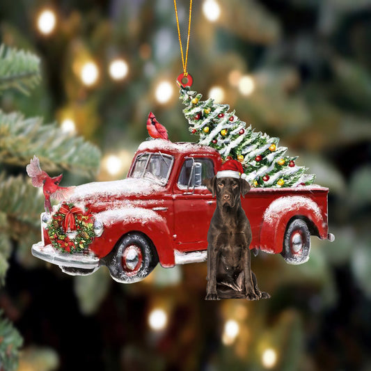 Chocolate Labrador -Cardinal & Truck Two Sided Christmas Plastic Hanging Ornament, Christmas Gift, Christmas Decoration