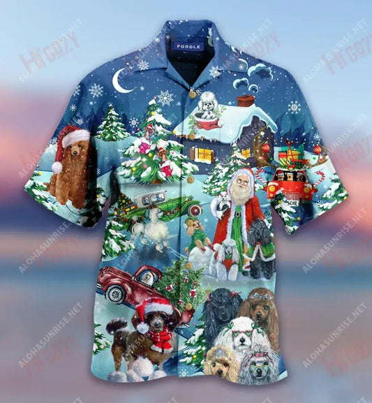 Merry Poodle Christmas Short Hawaiian Shirt Summer Hawaiian T Shirts Tactical Hawaiian Shirt Hawaiian Shirt Pattern, Hawaiian Shirt Gift, Christmas Gift