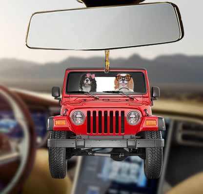 Cavalier King Charles Spaniel Driving red car Shape Ornament, Happy Christmas Ornament, Christmas Gift, Christmas Decoration