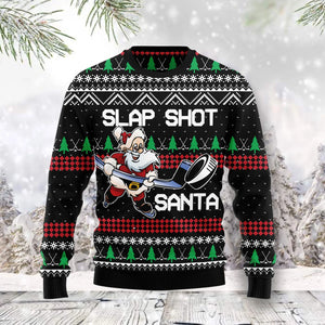 Slap Shot Santa unisex womens & mens, couples matching, friends, funny family ugly christmas holiday sweater gifts,Christmas Ugly Sweater