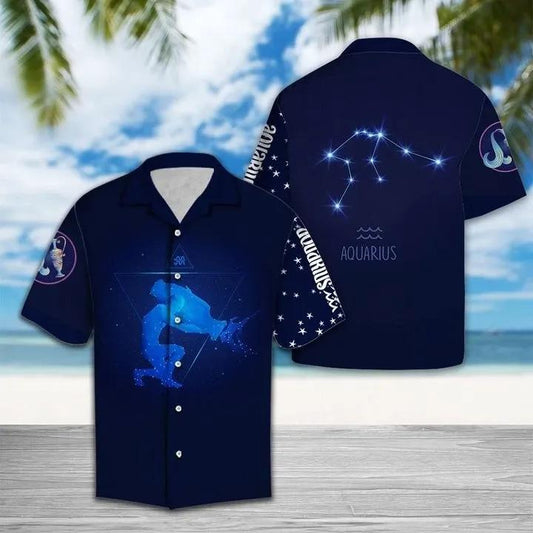 Aquarius Horoscope Hawaiian Aloha Shirt Unisex Shorts Sleeve Colorful Hawaiian Shorts Beach Short Sleeve, Hawaiian Shirt Christmas Gift