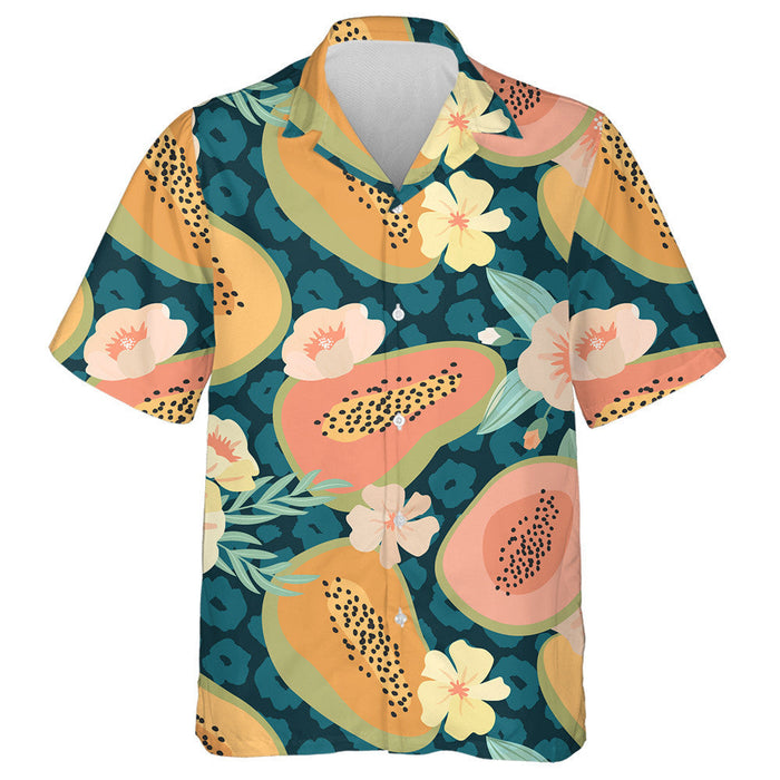 Wild Animals Leopard Skin With Papaya And Flowers Hawaiian Shirt, Hawaiian Shirt Gift, Christmas Gift