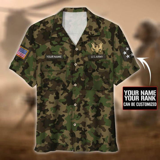 U.S Army 3D Personalized Green Pattern Hawaiian Shirt,Hawaiian Shirt Gift, Christmas Gift