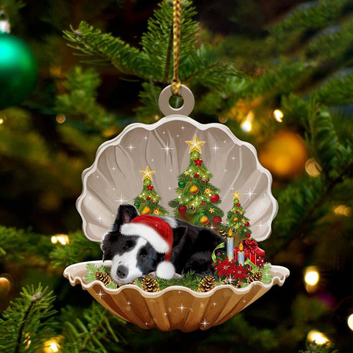 Cute Border Collie Sleeping in Pearl Dog Christmas Ornament Flat Acrylic, Pet Love Gift, Christmas Ornament, Christmas Gift