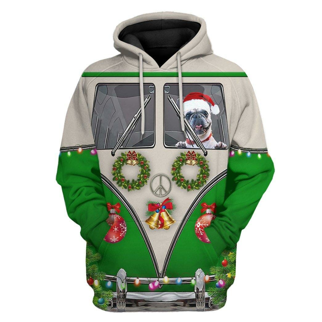 3D Bulldogs fahren Hippie-Autos zu Weihnachten Custom T-Shirt Bekleidung