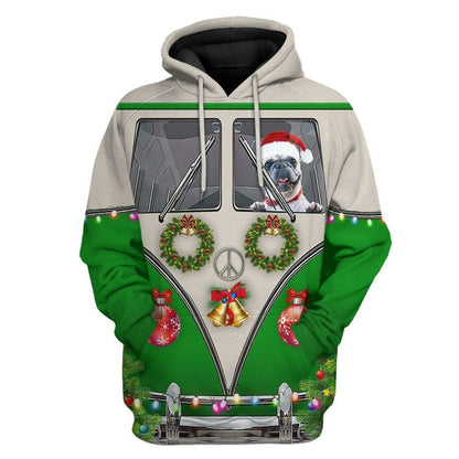 3D Bulldogs fahren Hippie-Autos zu Weihnachten Custom T-Shirt Bekleidung