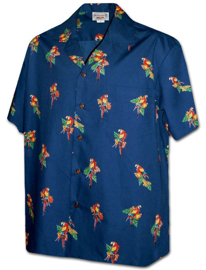 Micro Macaws Navy Hawaiian Aloha Shirt Hawaiian Shorts Beach Short Sleeve, Hawaiian Shirt Gift, Christmas Gift