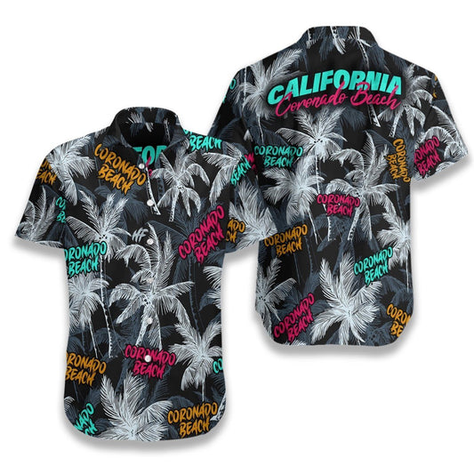 Coronado Beach Coconut Tree Seamless Hawaiian Aloha Shirt, Hwaiian For Gift