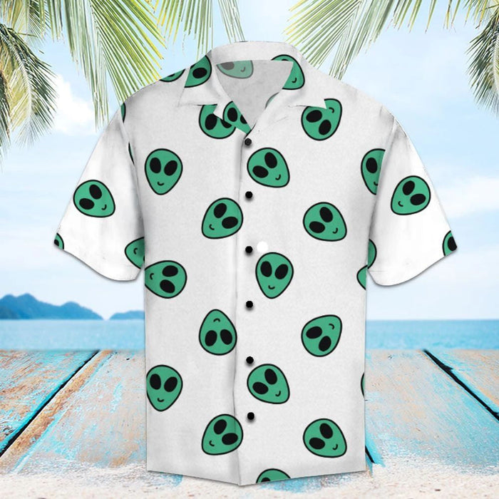 Amazing Alien Smiley On White Background Pattern Hawaiian Shirt, Hawaiian Shirt Gift, Christmas Gift