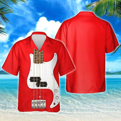 Awesome Fiesta Red Bass Guitar Pattern Summer Vibes Hawaiian Shirt, Hawaiian Shirt Gift, Christmas Gift