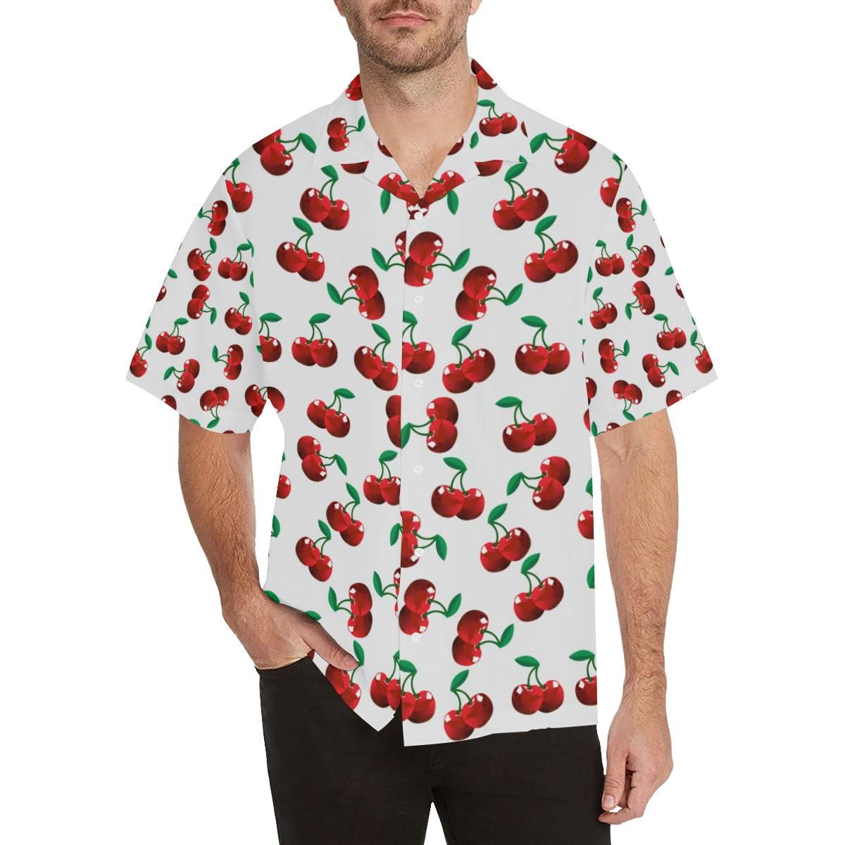 Cherry Pattern Men's All Over Print Hawaiian Aloha Shirt Hawaiian Shorts Beach Short Sleeve_Hawaiian Shirt Gift, Christmas Gift