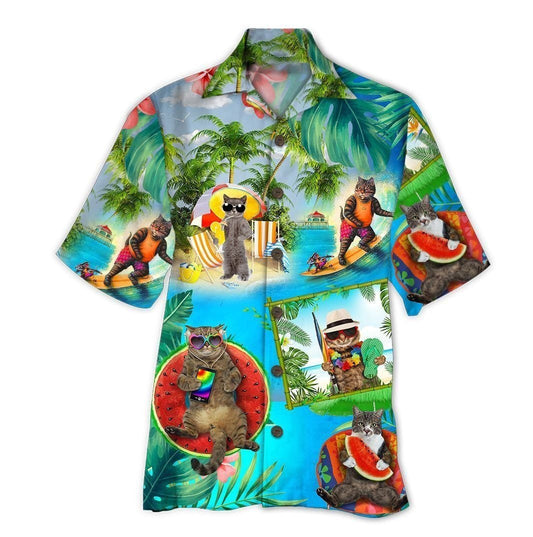 Cute Cats Wear Black Glasses On Beach Hawaiian Shirt, Hawaiian Shirt Gift, Christmas Gift