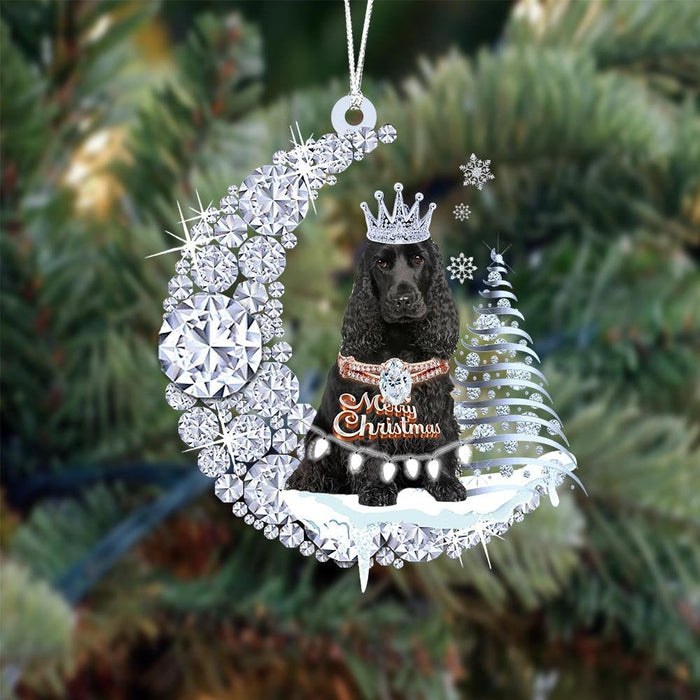 Black Cocker Spaniel Diamond Moon Shaped Flat Acrylic Moon Ornament,Christmas Gift,Christmas Decoration