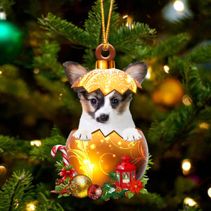 Cute Papillon In Golden Egg Christmas Ornament, Pet Love Gift, Christmas Ornament, Christmas Gift