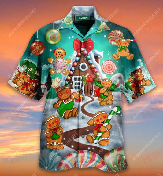 Christmas Candy Unisex Short Short Sleeve Shirt Vacation Hawaiian T Shirts Tactical Hawaiian Shirt Hawaiian Shirts For Men, Hawaiian Shirt Gift, Christmas Gift