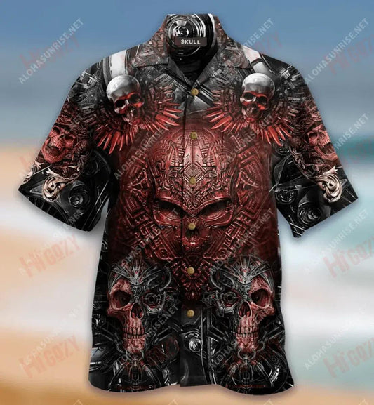 Skull Machine Short Hawaiian Shirt Ocean Tropical Shirts Vintage Hawaiian Shirts Hawaiian Shirt Pattern, Hawaiian Shirt Gift, Christmas Gift