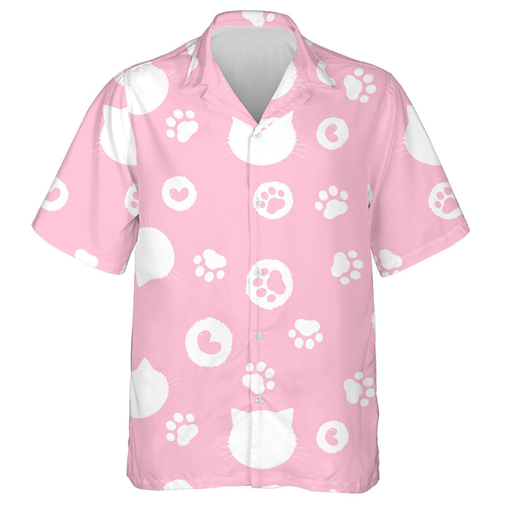 Hand Drawn With Footprint Head Cat And Heart Hawaiian Shirt, Hawaiian Shirt Gift, Christmas Gift