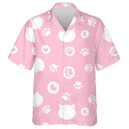 Hand Drawn With Footprint Head Cat And Heart Hawaiian Shirt, Hawaiian Shirt Gift, Christmas Gift