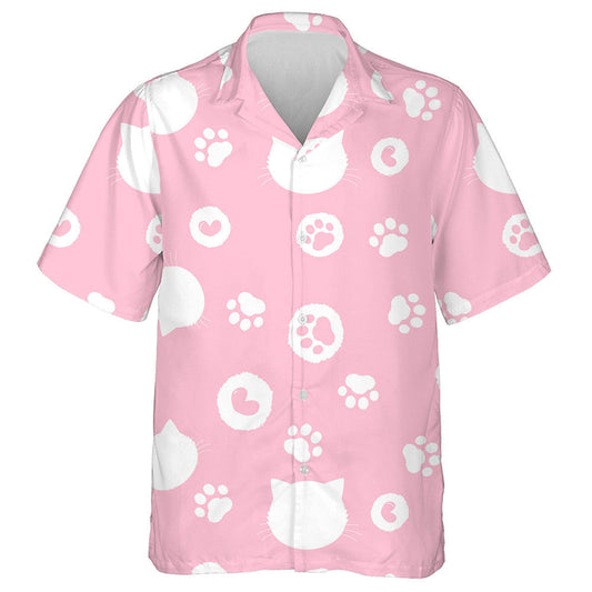 Hand Drawn With Footprint Head Cat And Heart Hawaiian Shirt, Hawaiian Shirt Gift, Christmas Gift