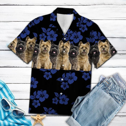 Awesome Cairn Terrier Tropical Hibiscus On Black Pattern Hawaiian Shirt, Hawaiian Shirt Gift, Christmas Gift