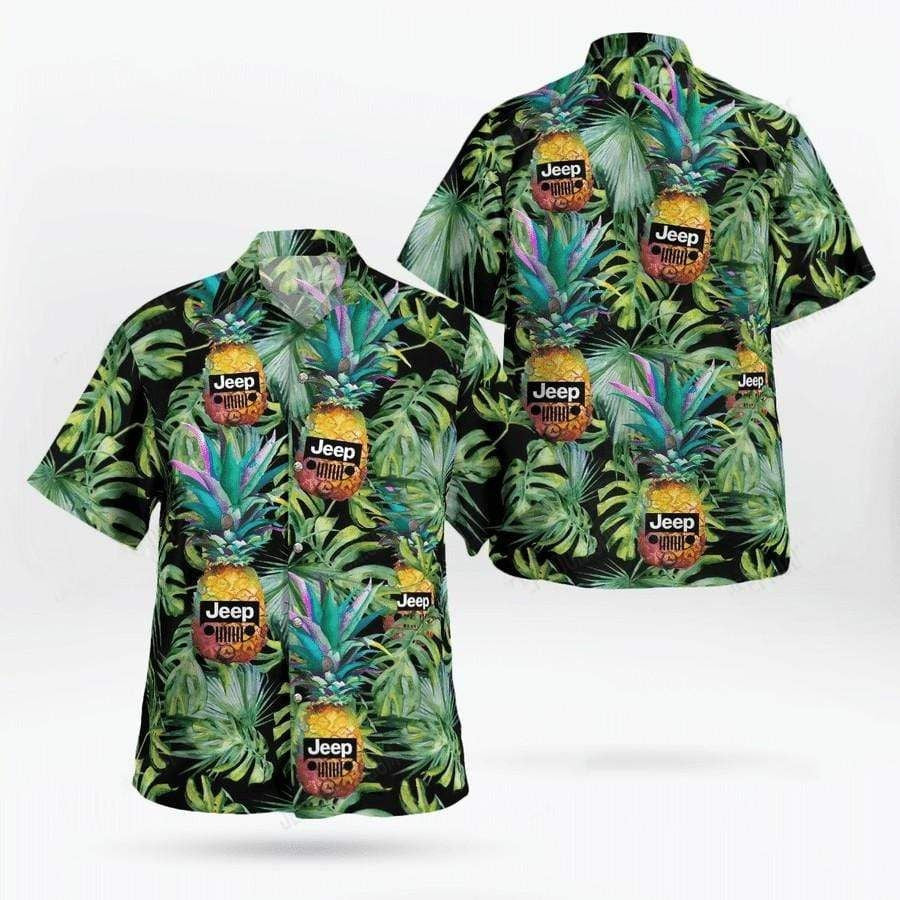 Watercolor Jeep Pineapples Forest Background Hawaiian Shirt, Hwaiian For Gift