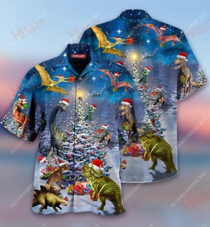 Christmas Dinosaur Family Reunion Short Hawaiian Shirt Ocean Aloha Shirt Tactical Hawaiian Shirt Hawaiian Shirts For Women, Hawaiian Shirt Gift, Christmas Gift