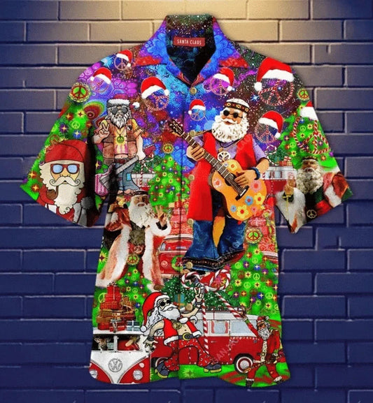 Love Hippie And Merry Christmas Hawaiian Shirt, Hawaiian For Gift