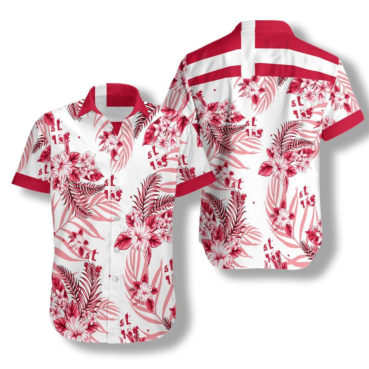 Denmark With White Skin Pattern Hawaiian Shirt, Hawaiian Shirt Gift, Christmas Gift