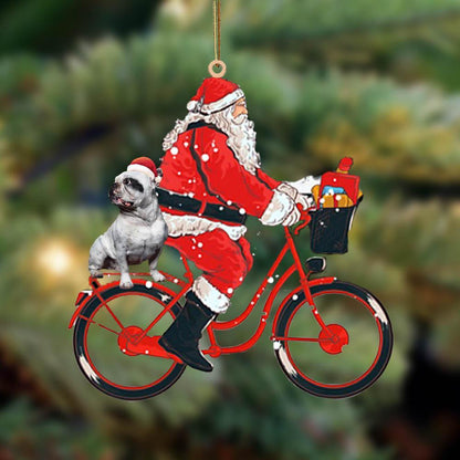 Santa Claus riding a bike with French Bulldog 7-Two Sided Ornament, Christmas Gift,Christmas Decoration