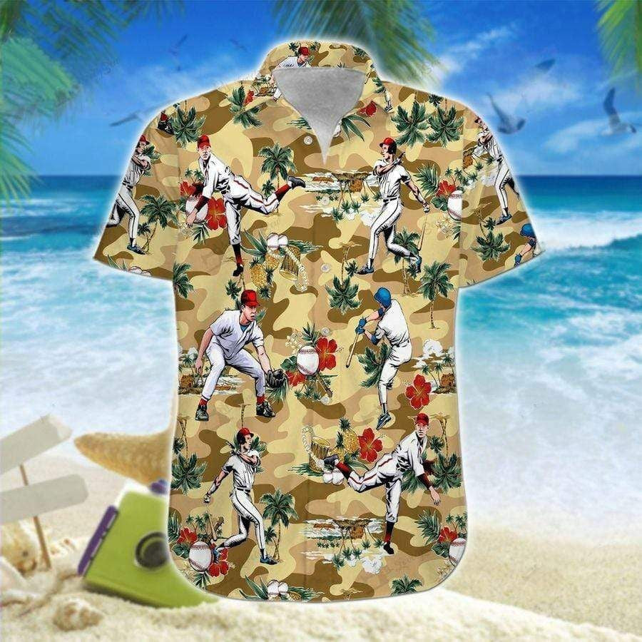 Colorful Baseball Players On Brown Design Hawaiian Shirt, Hawaiian For Gift