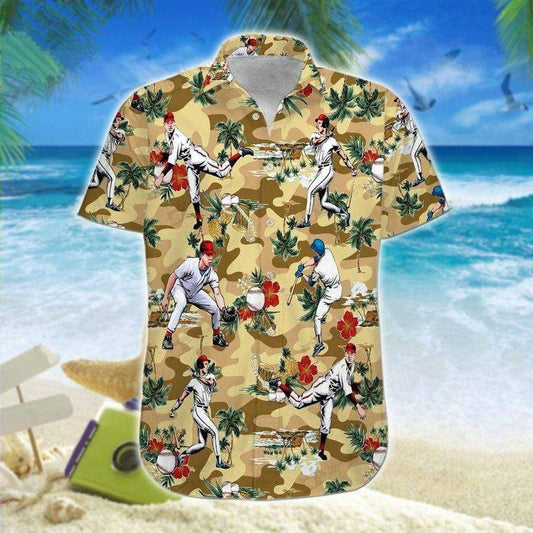 Colorful Baseball Players On Brown Design Hawaiian Shirt, Hawaiian For Gift