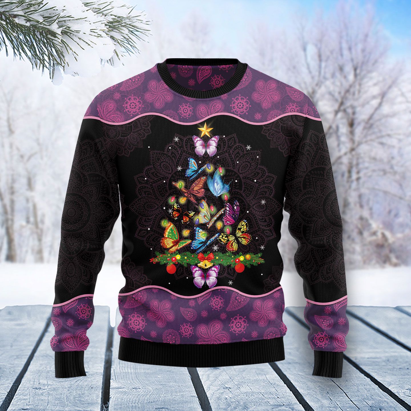 Butterfly Christmas Tree Ugly Christmas Sweater, Christmas Ugly Sweater,Christmas Gift,Gift Christmas 2022