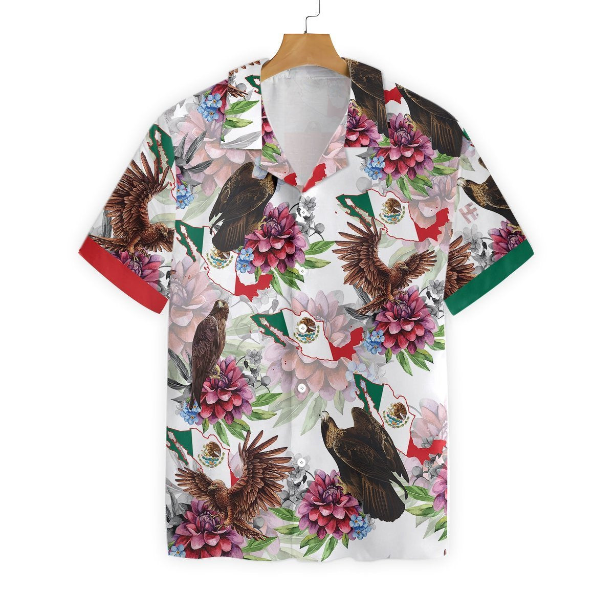 Mexico Proud Dahlia Golden Eagle On White Background Hawaiian Shirt, Hawaiian Shirt Gift, Christmas Gift